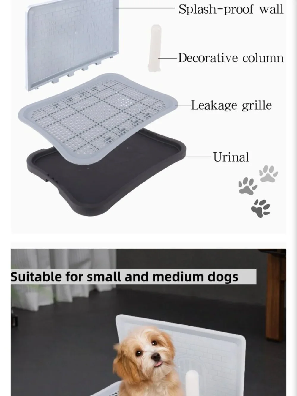 Pee Pad Holder, Indoor Potty Tray for Puppy and Small Size Dog with Pee Wall